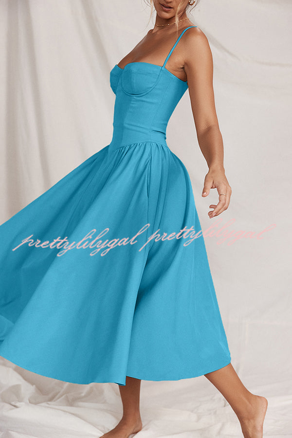 Solid Color Buttonless Bandeau Side Pocket Midi Dress