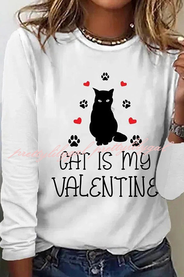 Valentine's Day Printed Round Neck Long Sleeve Top