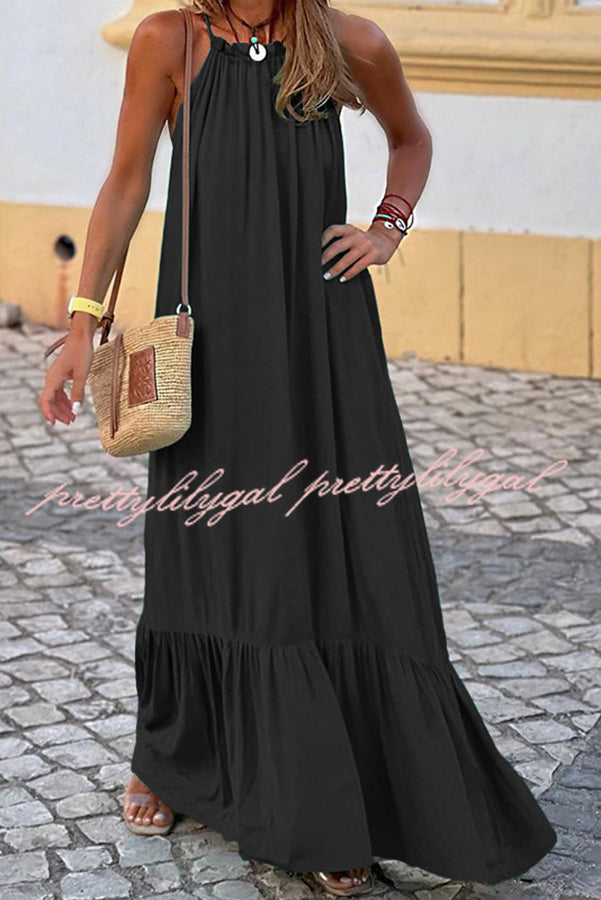 Summer Colors Elastic Neckline A-line Loose Maxi Dress