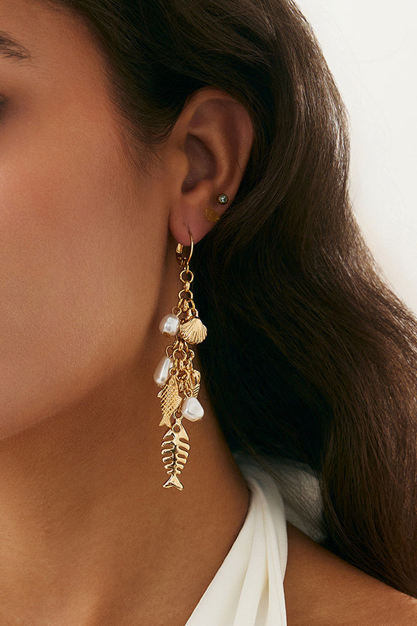 Fashionable Metal Fish Pendant Earrings