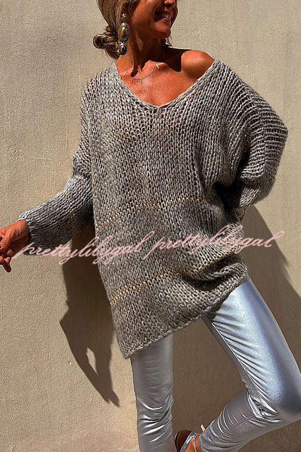 Autumn Brunch Knit Striped Colorblock Loose Pullover Sweater