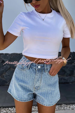 Fashion Rhinestone Loose Pocket Denim Shorts