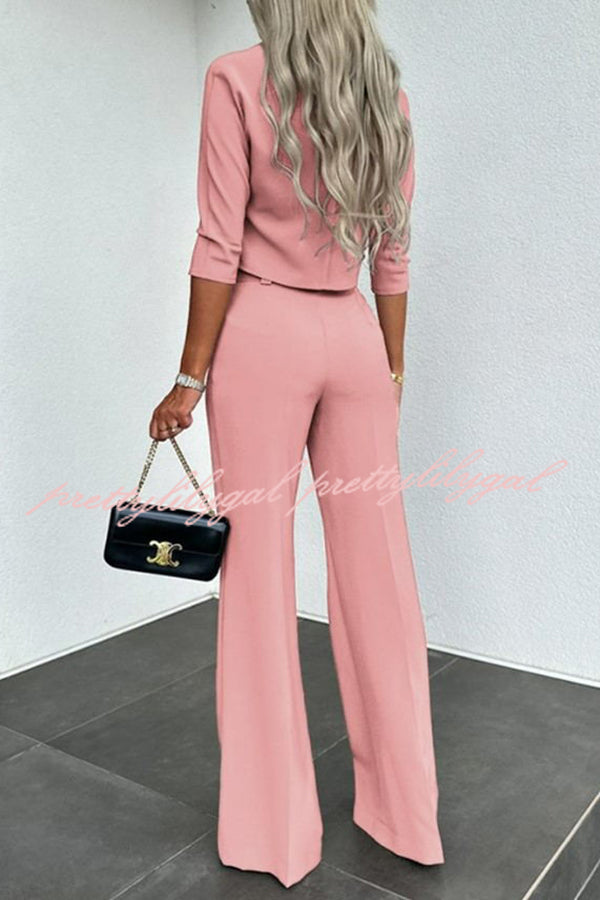 Luisa High Neck Half Sleeve Crop Top and High Rise Pocketed Flare Pants Set