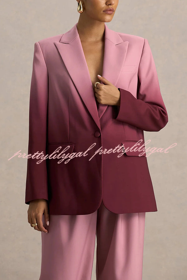 Enya Ombre Print Single Button Long Sleeve Lapel Loose Blazer
