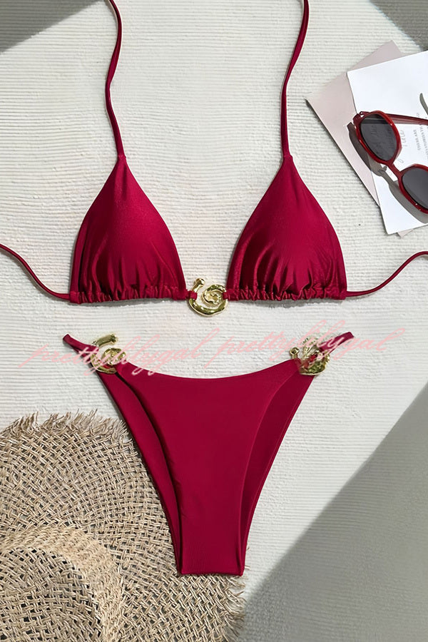 Sexy Halterneck Lace-up Metallic Stretch Two-piece Bikini Swimsuit