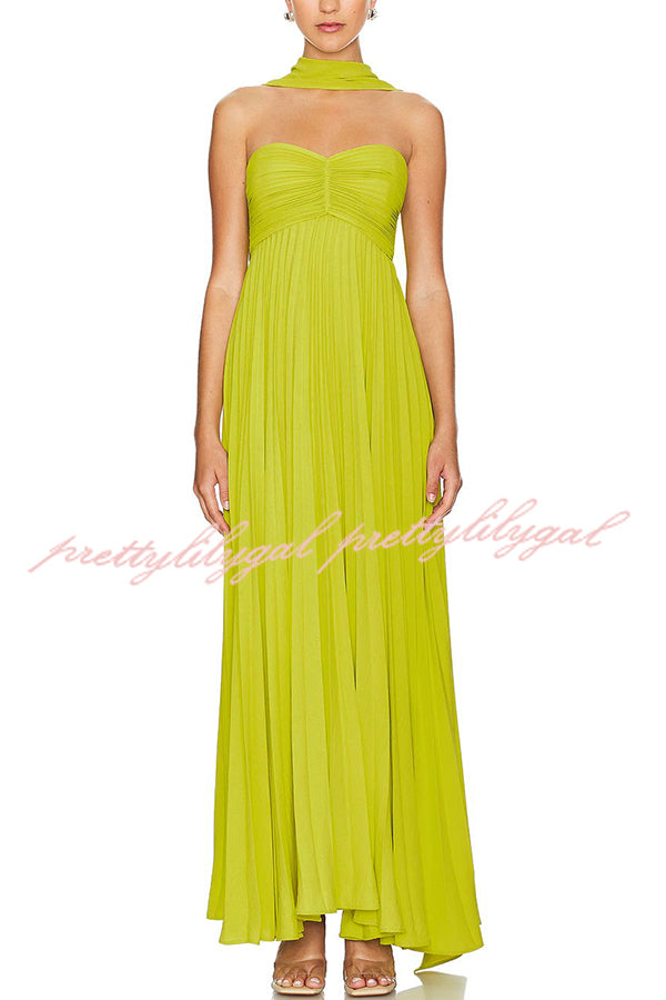 Exquisite Princess Pleated Off Shoulder with Scarf Party Maxi Dress