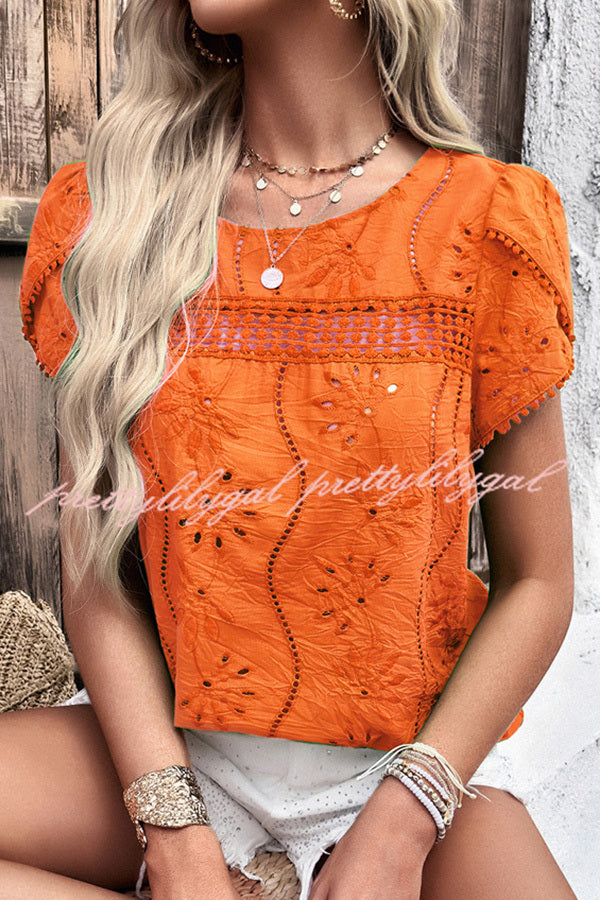 Stunning Cutout Jacquard Short Sleeve Top