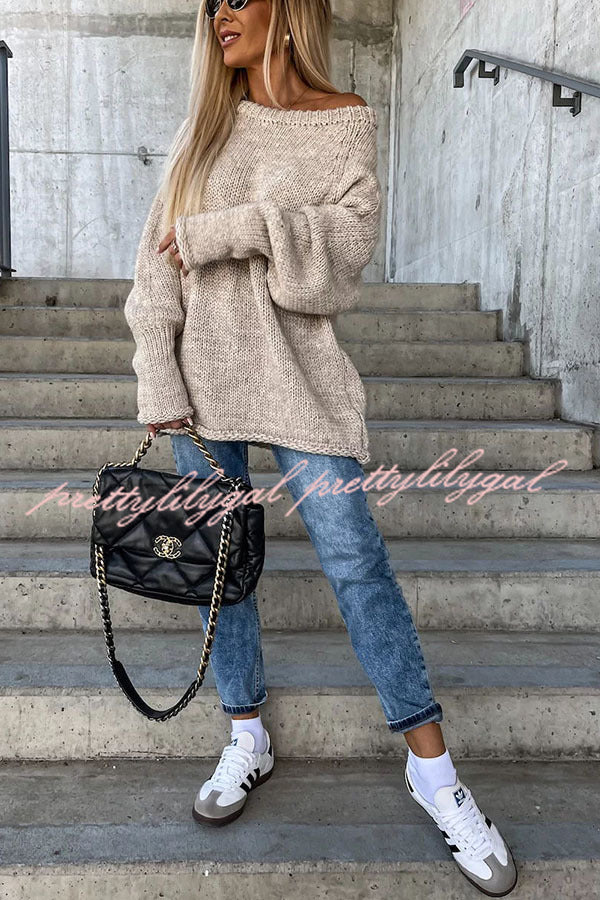 Casual Street Atmosphere Knit Wide Neck Loose Sweater