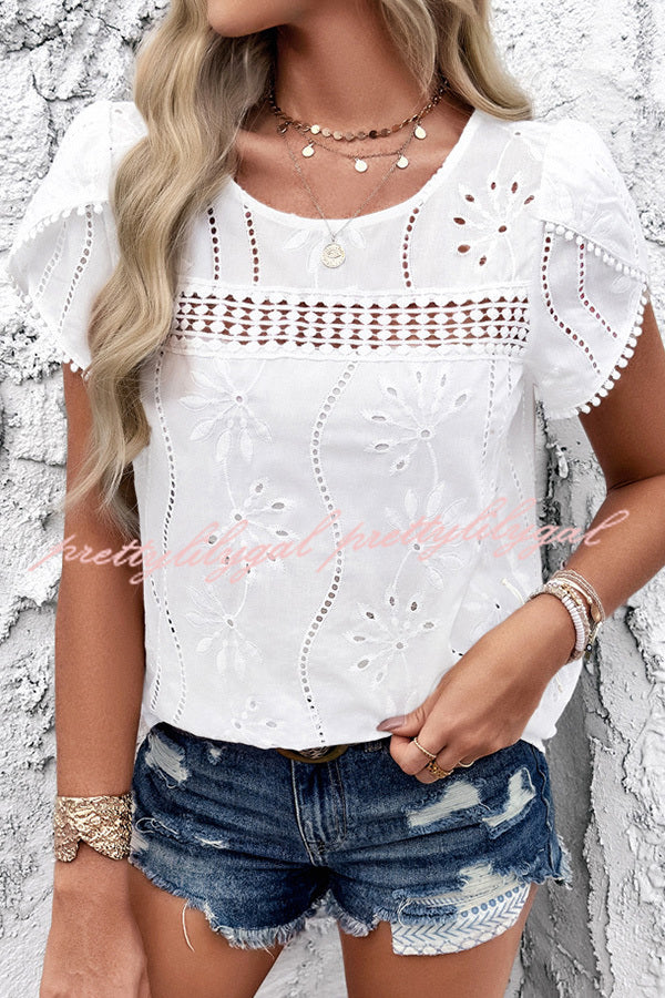 Stunning Cutout Jacquard Short Sleeve Top