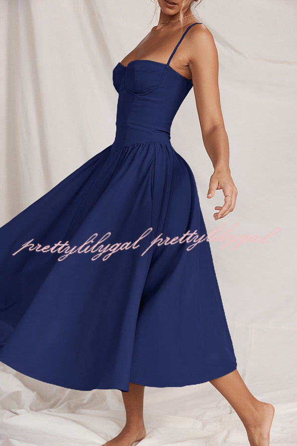 Solid Color Buttonless Bandeau Side Pocket Midi Dress