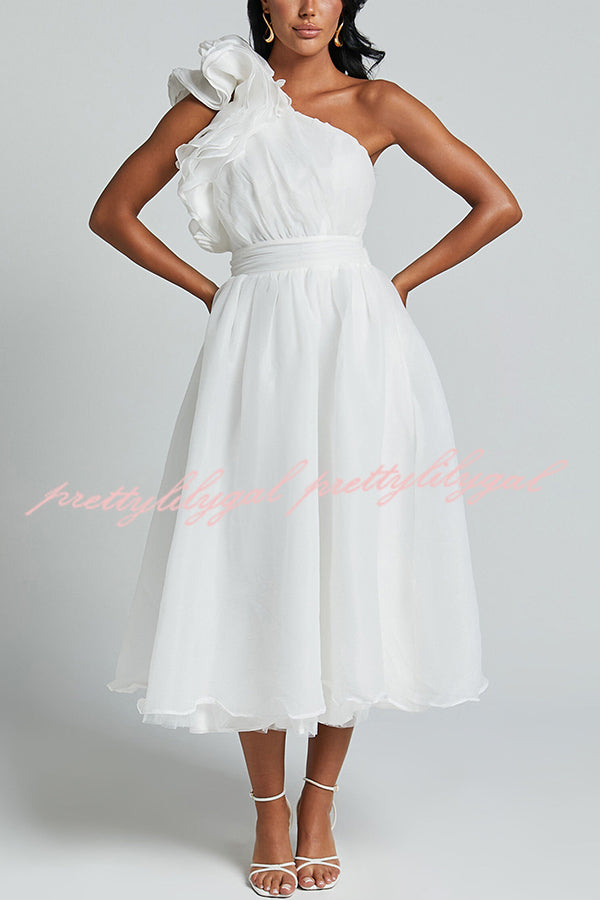 Romantic Seaside One Shoulder Frill Detail Sleeve Layered Midi Dress