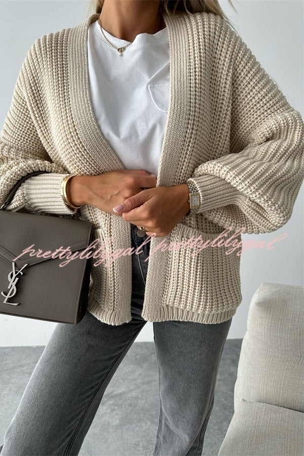 Solid Color V-neck Long-sleeved Casual Knitted Cardigan