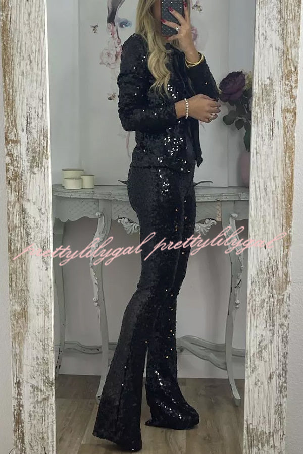 Holiday Cheer Sequin Tie-front Satin Bow Long Sleeve Jacket