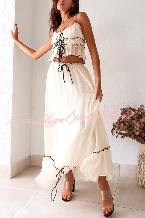 Sexy Suspender Strap Top and Elastic Waist Elegant Skirt Set