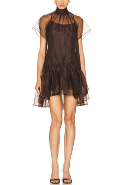 Cocktail Attire Sheer Organza Wide Sleeve Back Bow Layered A-line Mini Dress