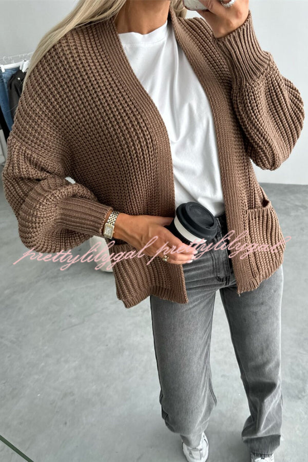 Solid Color V-neck Long-sleeved Casual Knitted Cardigan