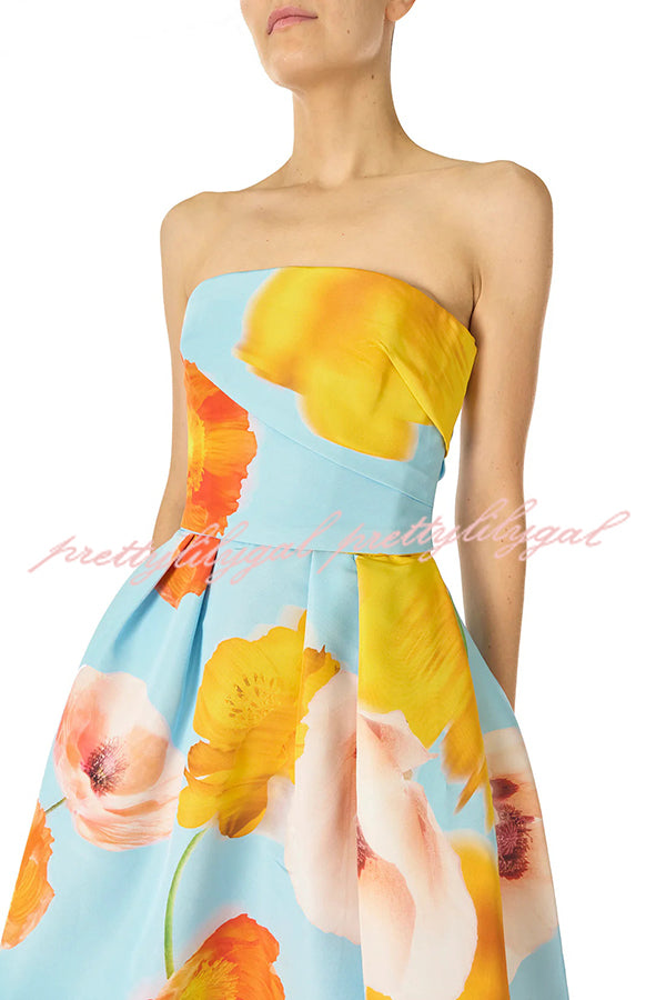 Floral Print Off Shoulder Backless Elegant Midi Dress