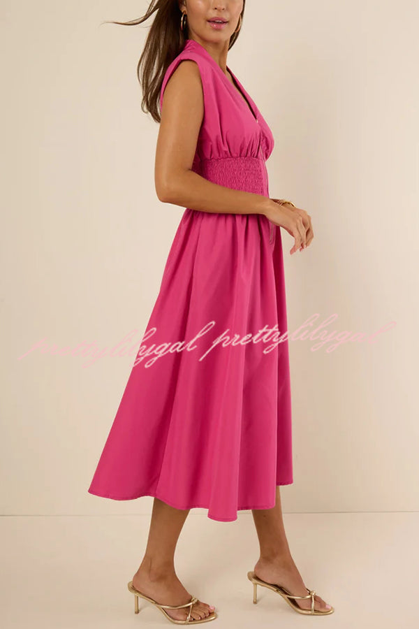 Workdays or Weekends Front Zipper Smocked Waist Pocket Loose Midi Dress