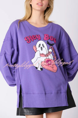 Halloween Cartoon Ghost Sequin Loose Casual Sweatshirt