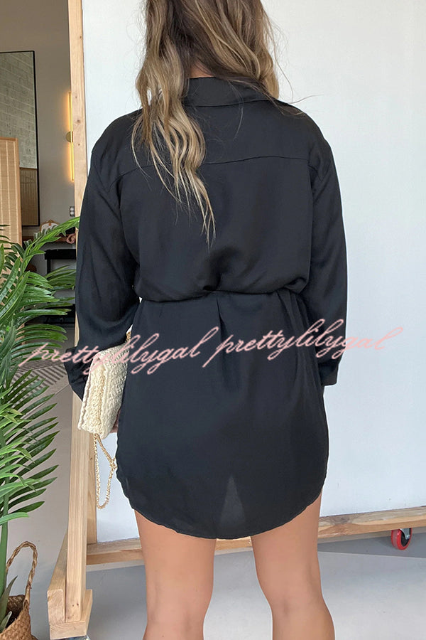 Solid Color Long Sleeve Button Casual Shirt-Style Rompers
