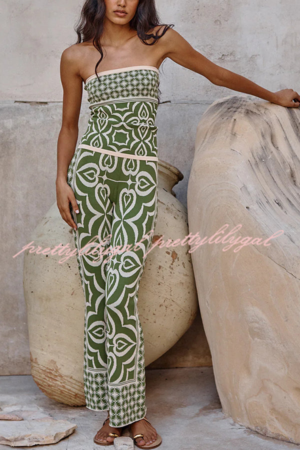 Orla Knit Mosaic Tile Print Bandeau and High Rise Stretch Flared Pants Set