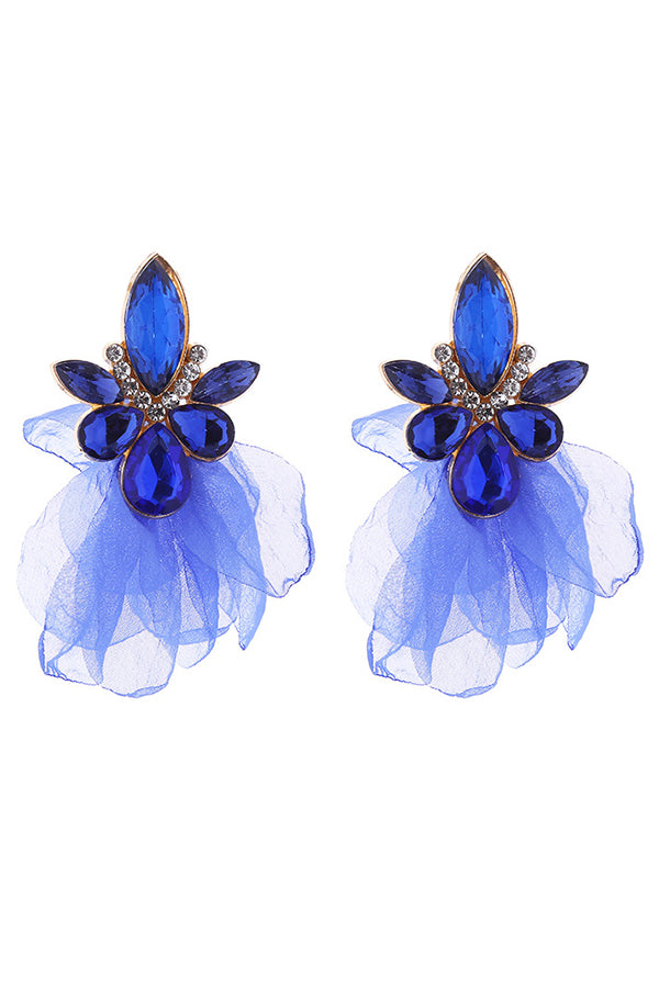 Fashionable Fabric Flower Super Sparkling Color Diamond Earrings