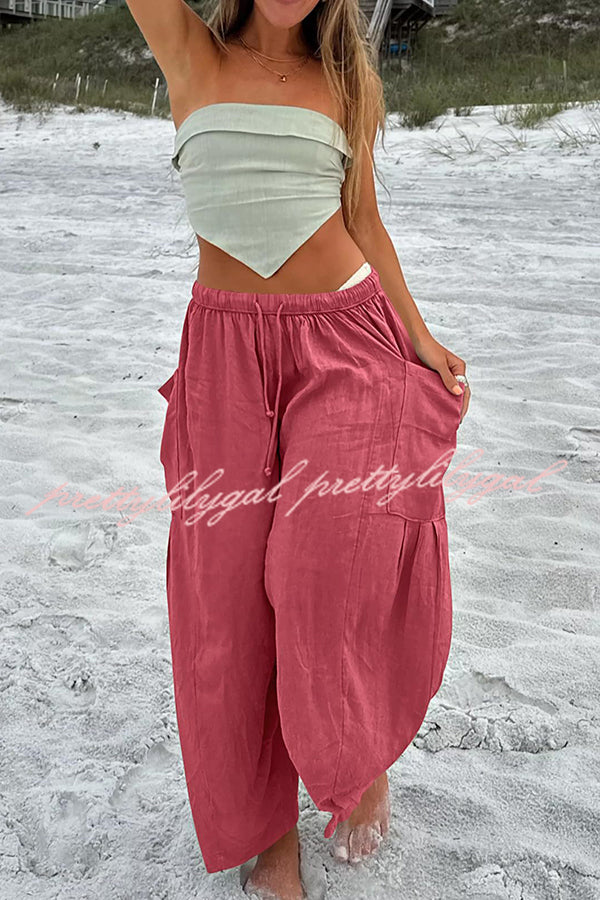 Diani Linen Blend Drawstring Waist Pocketed Loose Pants