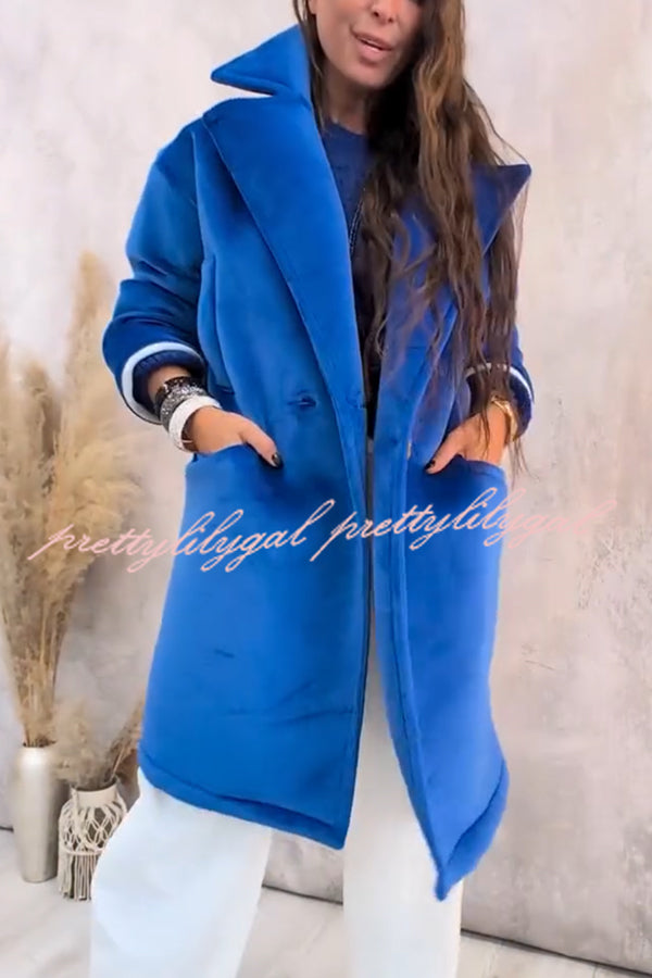 A Pleasant Winter Button Up Long Sleeve Pocket Lapel Loose Midi Jacket