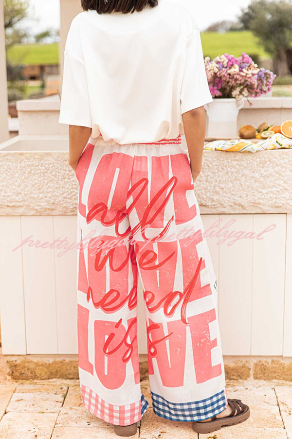 Unique Printed Elastic Waist Pocket Vacation Casual Wide Leg Pants