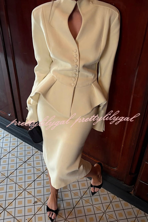 Solid Color Long-sleeved Single-breasted Irregular Elegant Top