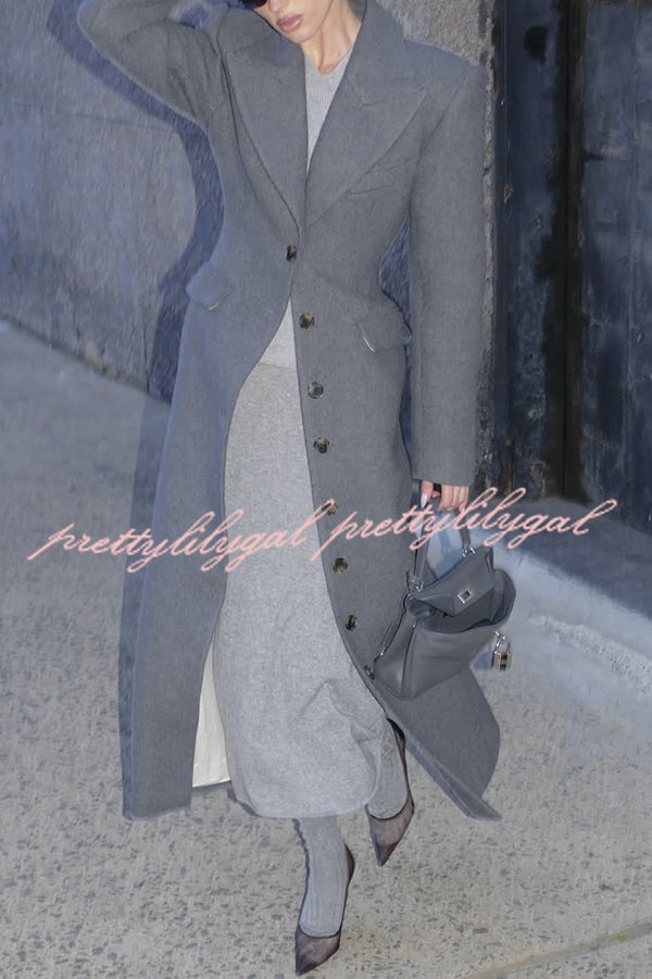Elegant Lapel Long Sleeve Button High Waist Long Coat