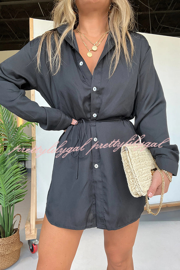 Solid Color Long Sleeve Button Casual Shirt-Style Rompers