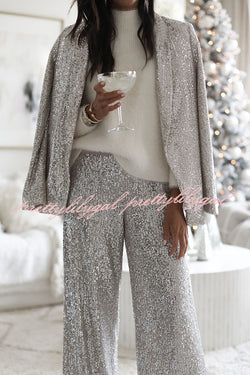 Special Treat Sequin Lapel Party Loose Blazer