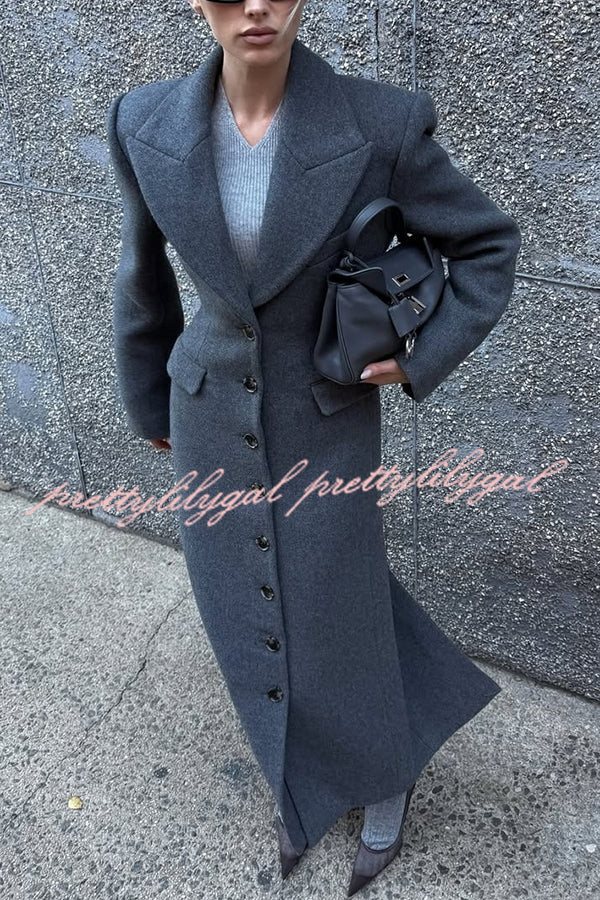 Elegant Lapel Long Sleeve Button High Waist Long Coat