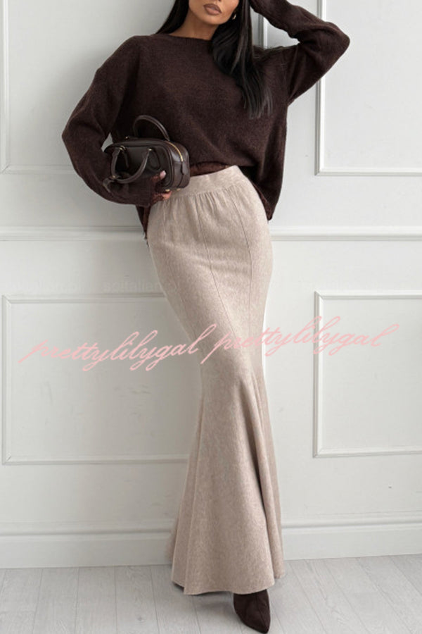 Caitlin Knit Lace Trim Patchwork Long Sleeve Back Slit Relaxed Sweater