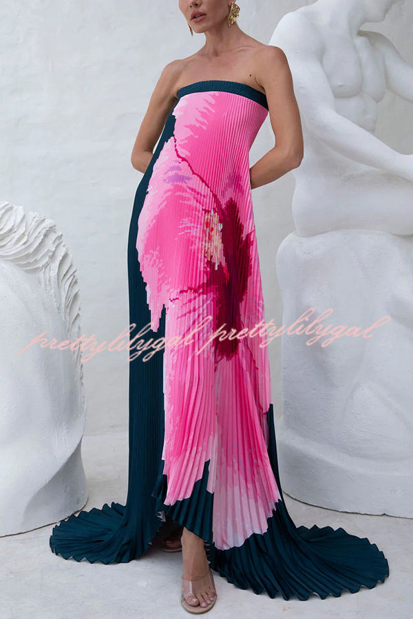 All about Her Pleated Floral Print Off Shoulder A-line Maxi Dress