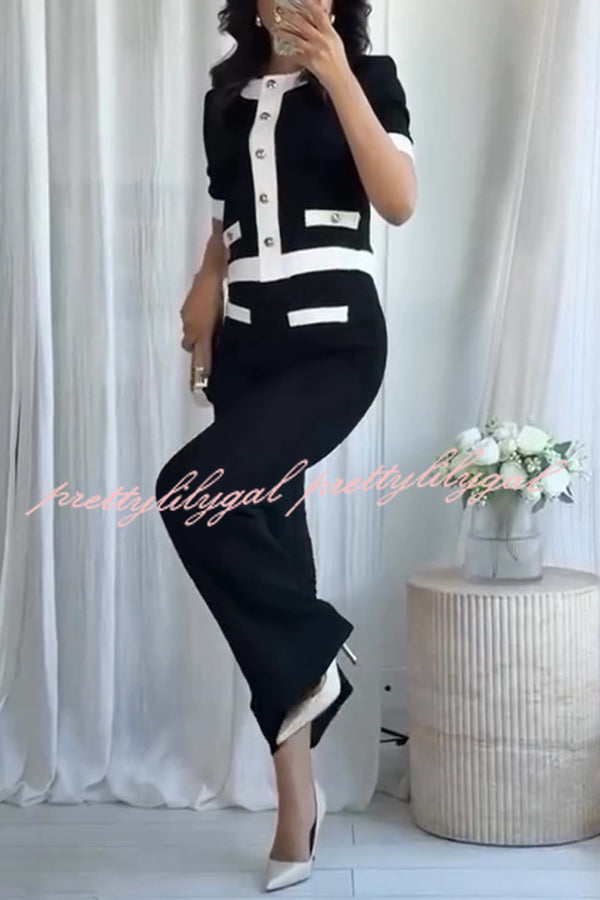 Fashion Contrast Color Stretch High Waist Casual Straight Pants