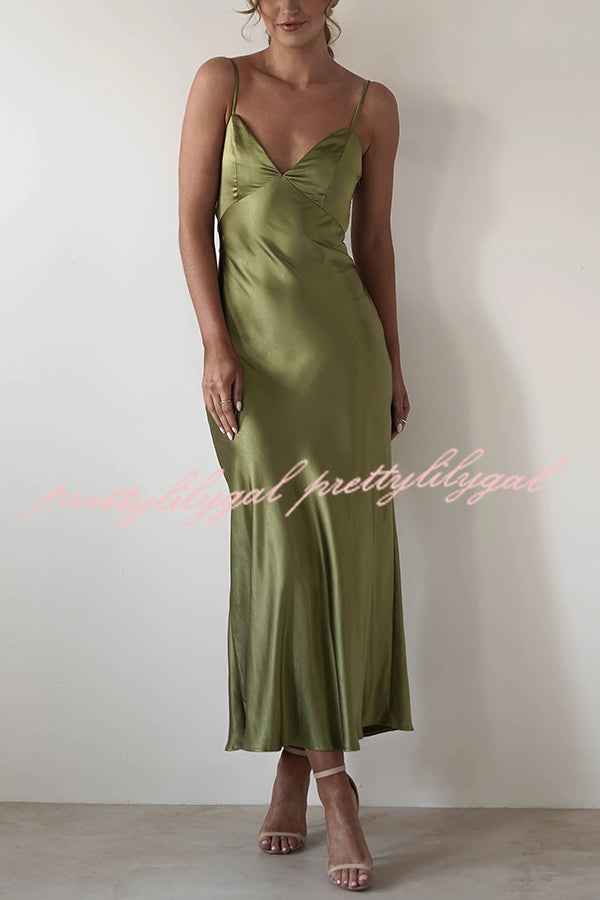 Satin Elegant Sling Backless Lace-Up Midi Dress