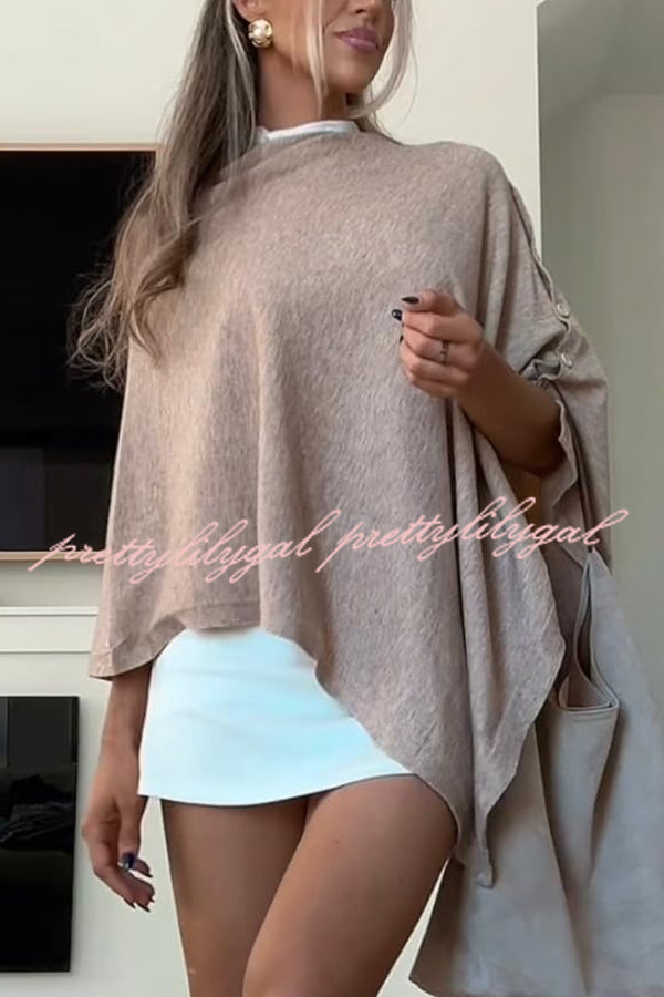 Women Cashmere Knit Shrug Bolero Side Button Detail Lightweight Shawl  Poncho
