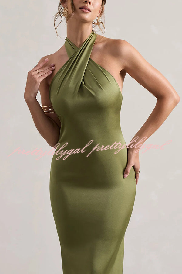 Solid Color Halter Neck Tie Sexy Backless Slim Maxi Dress