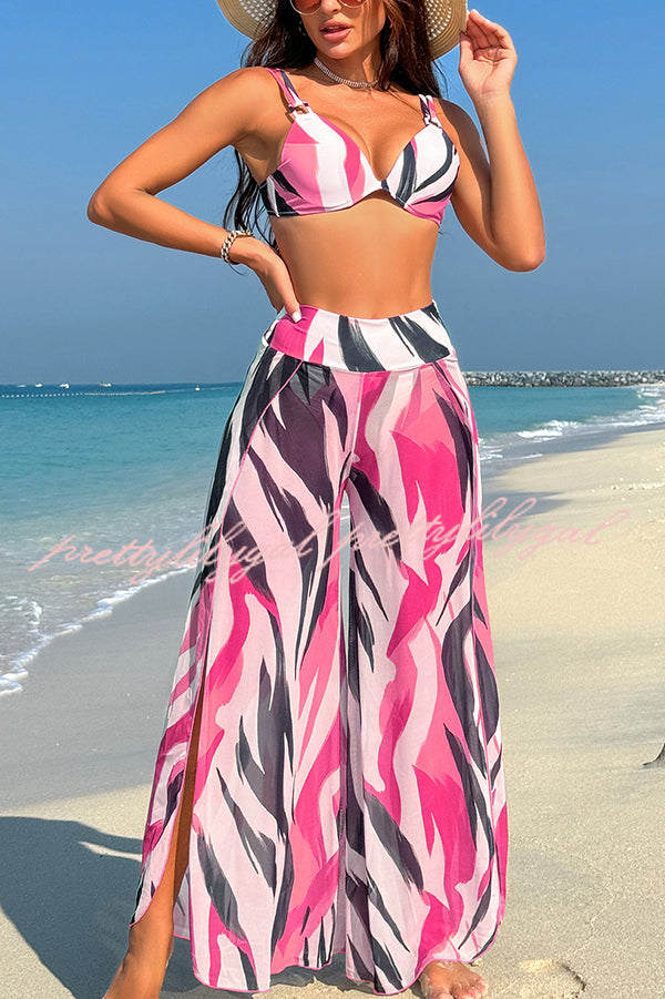 Unique Printed Loose High Waist Split Beach Pants