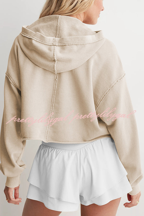 Solid Color Casual Long Sleeve Loose Hooded Sweatshirt