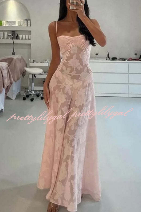 Fashion Sexy Suspenders See-through Holiday Slim Maxi Dress