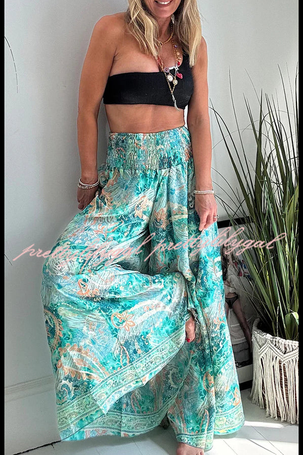 Stella Leopard Print High Rise Smocked Waist Pocketed Wide Leg Pants