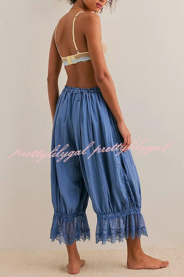 Pastoral Style Elastic Waist Lace Hem Bloomer Pants