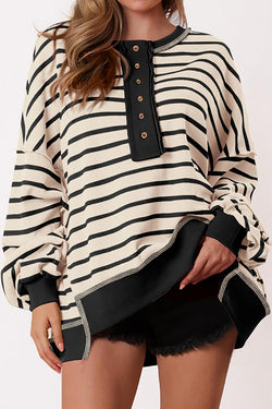 Fashion Striped Print Loose Casual Long-sleeved Top
