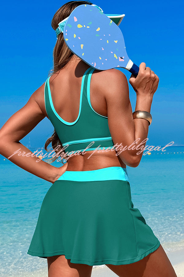 Fashion Contrast Color Stretch Sports Two-piece Bikini Swimsuit