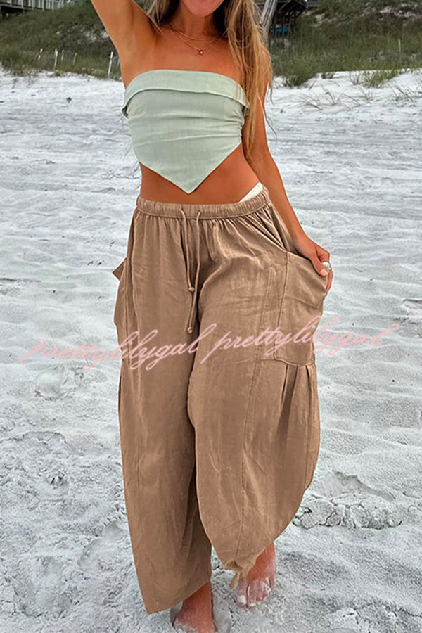 Diani Linen Blend Drawstring Waist Pocketed Loose Pants