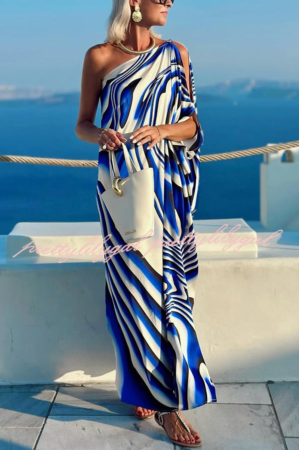 Sirinda Unique Printed Cutout One-shoulder Holiday-style Loose Maxi Dress