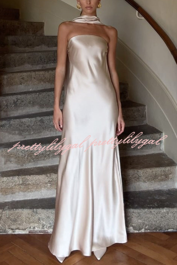 Satin Solid Color Elegant Strapless Slim Maxi Dress
